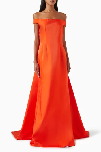 Cape Off-shoulder Maxi Dress in Mikado Satin