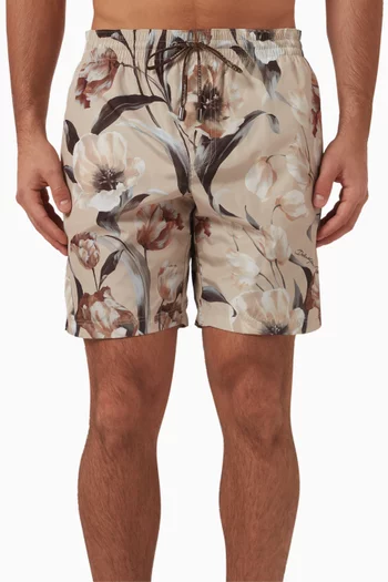 Floral Print Swim Shorts in Nylon