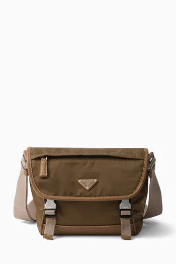 Triangle Logo Crossbody Bag in Re-Nylon & Leather