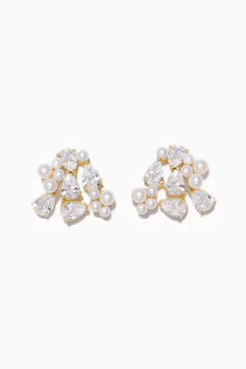 Pearl & Cubic Zirconia Earrings in 18kt Gold Vermeil