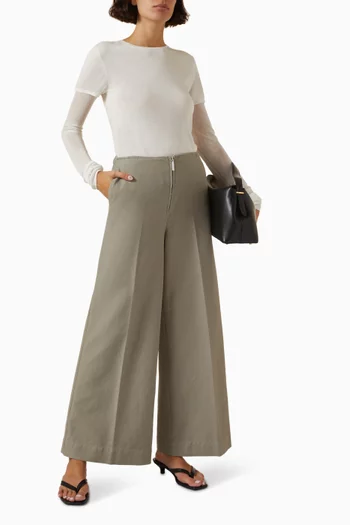 Zip-front Wide-leg Pants in Organic Cotton