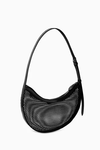 Small One Piece Demi Lune Bag in Patent Leather & Fishnet