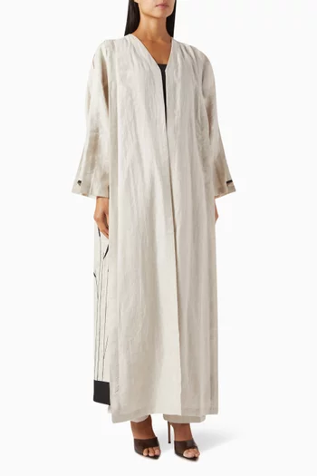 Thread Embroidered Abaya in Linen