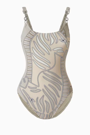 Printed Clip One-piece Swimsuit