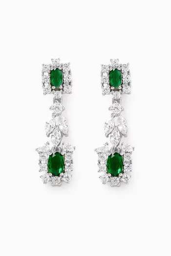 Dangling Emerald Love Earrings in Sterling Silver