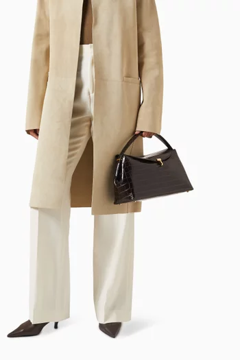 T-Lock Top Handle Bag in Croc-embossed Leather