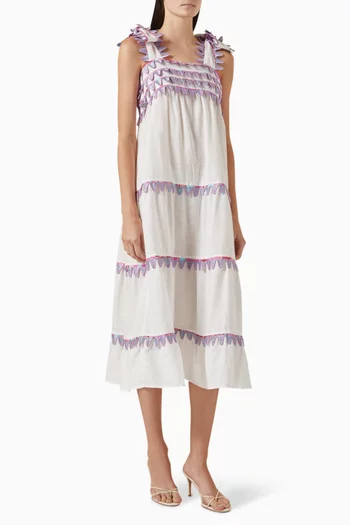 Kelly Embroidered Midi Dress in Linen Blend