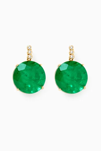 Round Emerald & Diamond Earrings in 18kt Gold
