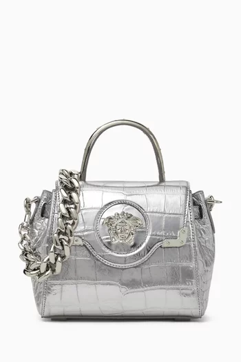 Small La Medusa Top-handle Bag in Croc-embossed Leather
