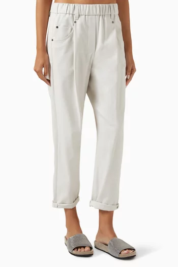 Elasticated Straight-leg Pants in Cotton Blend