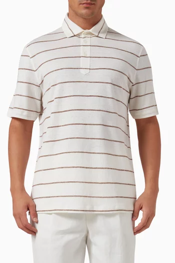 Striped Polo Shirt in Linen & Cotton