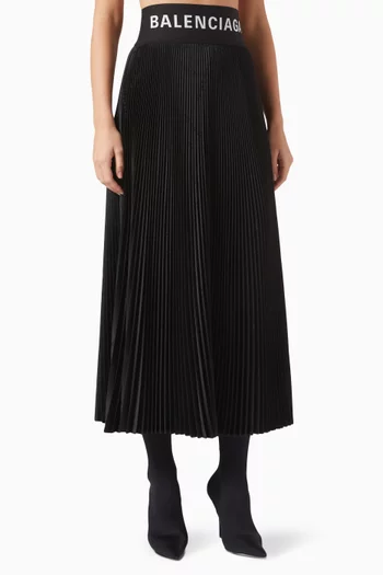 Pleated Logo Midi Skirt in Technical Jacquard