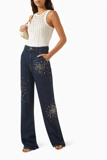 Crystal-embellished Tank Top in Cotton Rib-knit