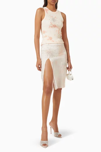 Crystal-embellished Tie-dye Tank Top in Cotton Rib-knit