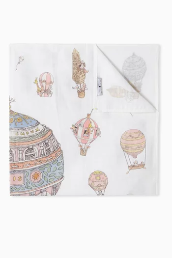 بطانية مربعة مزينة بنقشة منطاد قطن عضوي