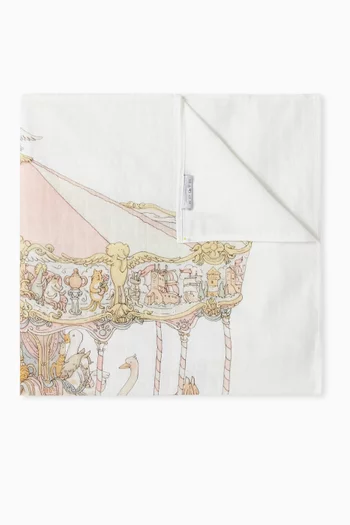 بطانية مربعة بطبعة لعبة الأحصنة الدوارة قطن عضوي