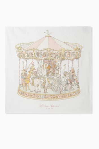 بطانية مربعة بطبعة لعبة الأحصنة الدوارة قطن عضوي