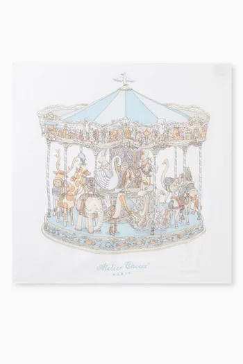 بطانية مربعة بطبعة لعبة الأحصنة الدوارة قطن عضوي