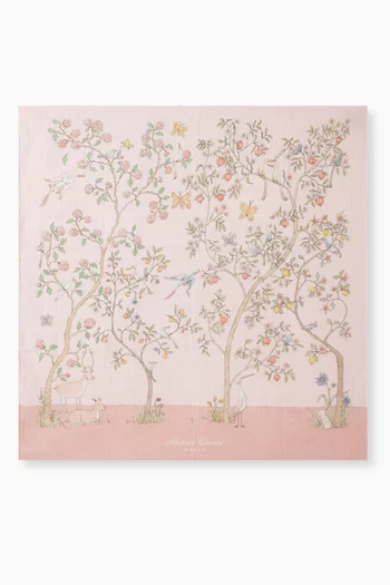 بطانية مربعة بنقشة زهور قطن عضوي