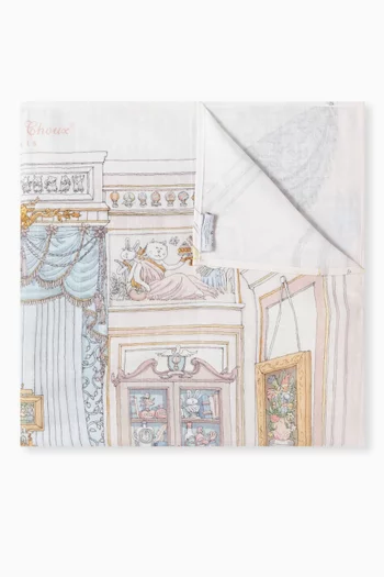 بطانية مربعة بطبعة غرفة نوم فرنسية قطن عضوي