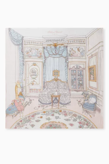 بطانية مربعة بطبعة غرفة نوم فرنسية قطن عضوي