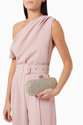 حقيبة خفية كبيرة بتصميم مربع بتطريزات وحافة جلد