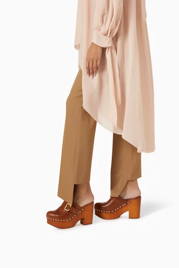 Jeannette 60 Wedge Clog Mules in Leather