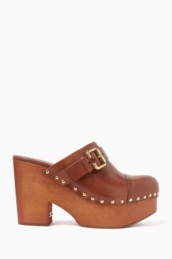 Jeannette 60 Wedge Clog Mules in Leather