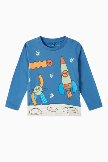 Rocket-print Long-sleeve T-shirt in Organic Cotton