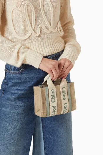 Woody Mini Tote Bag in Linen Canvas & Calfskin