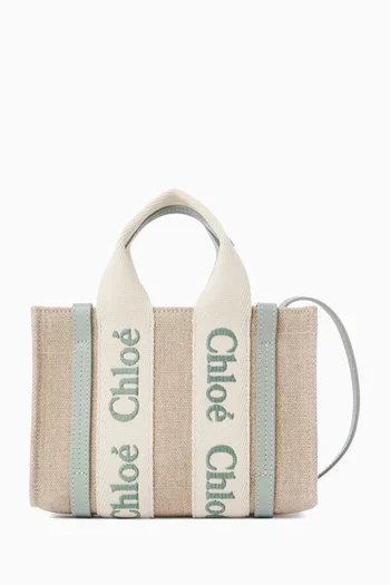 Woody Mini Tote Bag in Linen Canvas & Calfskin