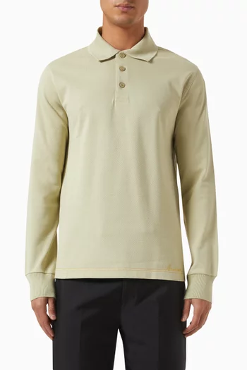 Embroidered-logo Polo Shirt in Pique-knit