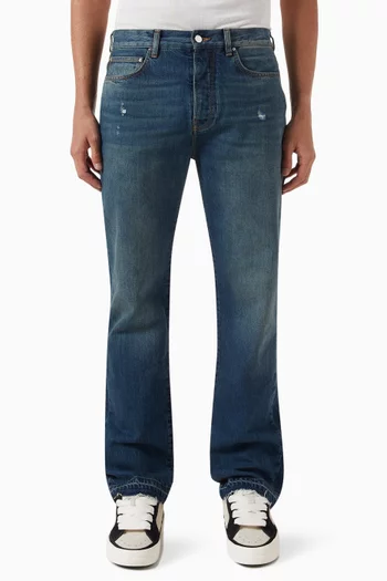 بنطال جينز بقصة مستقيمة وحواف غير محاكة دينم