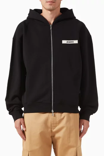 Gros Grain Zip Hoodie in Cotton Fleece
