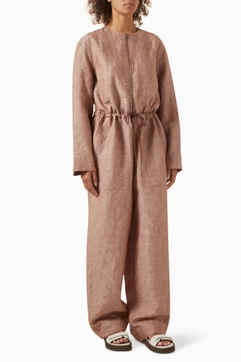 Relaxed Zip-up Jumpsuit in Linen