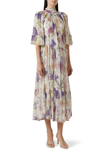 Floral-print Shift Dress in Chiffon
