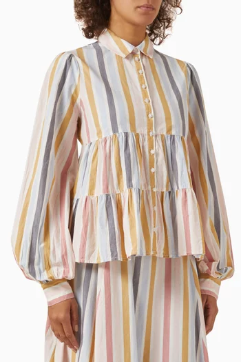 Striped Ruffle Blouse in Cotton-poplin