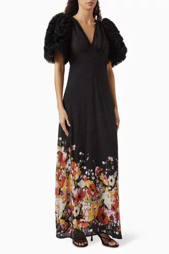 Floral-print Ruffled Gown in Georgette