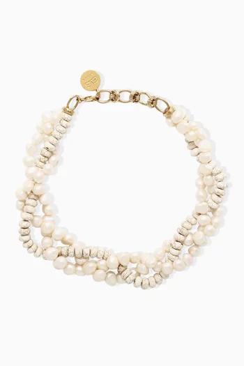 AMALIA NECKLACE HAND STRUNG FRESH WATER PEARL STRANDS PLAITED WITH NATURAL MAGNESITE BEADS FINISHED AN OVAL LINK CHAIN CLOSURE:WHITE:One Size|217408734