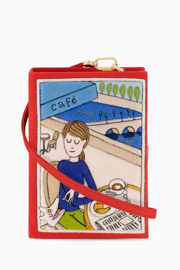 Love Paris Café Embroidered Book Clutch