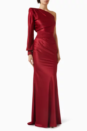 Don't Look Now One-shoulder Gown in Stretch Satin