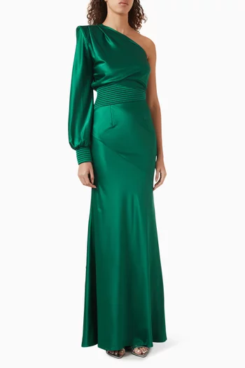Don't Look Now One-shoulder Gown in Stretch Satin