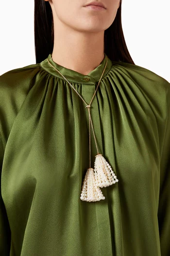 Bahar Double Tassel Pearl & Diamond Necklace in 18kt Gold