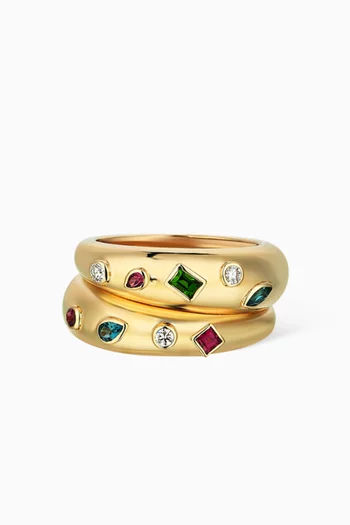 Treasured Diamond & Multicoloured Stones Ring in 14kt Gold