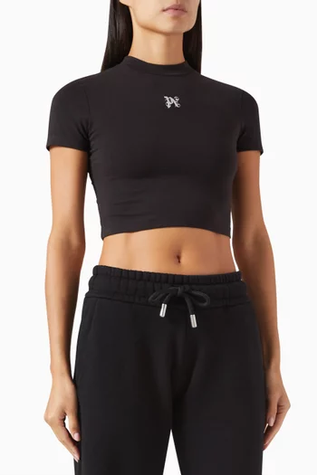 Embroidered-logo Crop T-shirt in Cotton