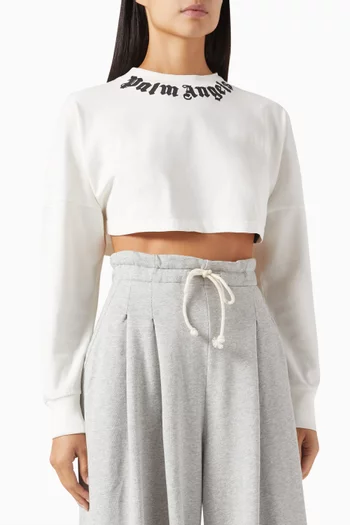 Collar-logo Cropped T-shirt in Cotton