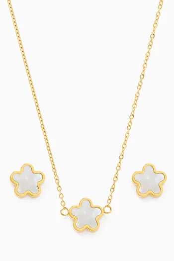 Freya Flower Necklace & Earring Set in 18kt Gold-plated Stainless Steel