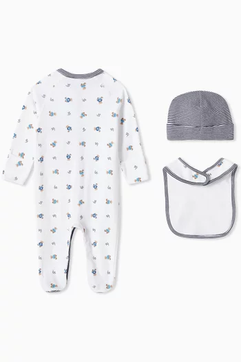 All-over Logo-print Sleepsuit, Bib & Hat Gift Set in Cotton-jersey