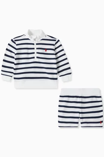 Striped Sweatshirt & Shorts Set in Cotton-terry