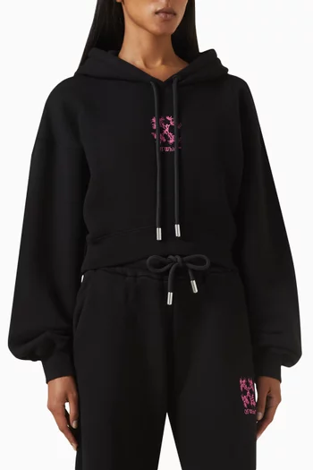 Mini Floral-embroidered Arrows Crop Hoodie in Cotton